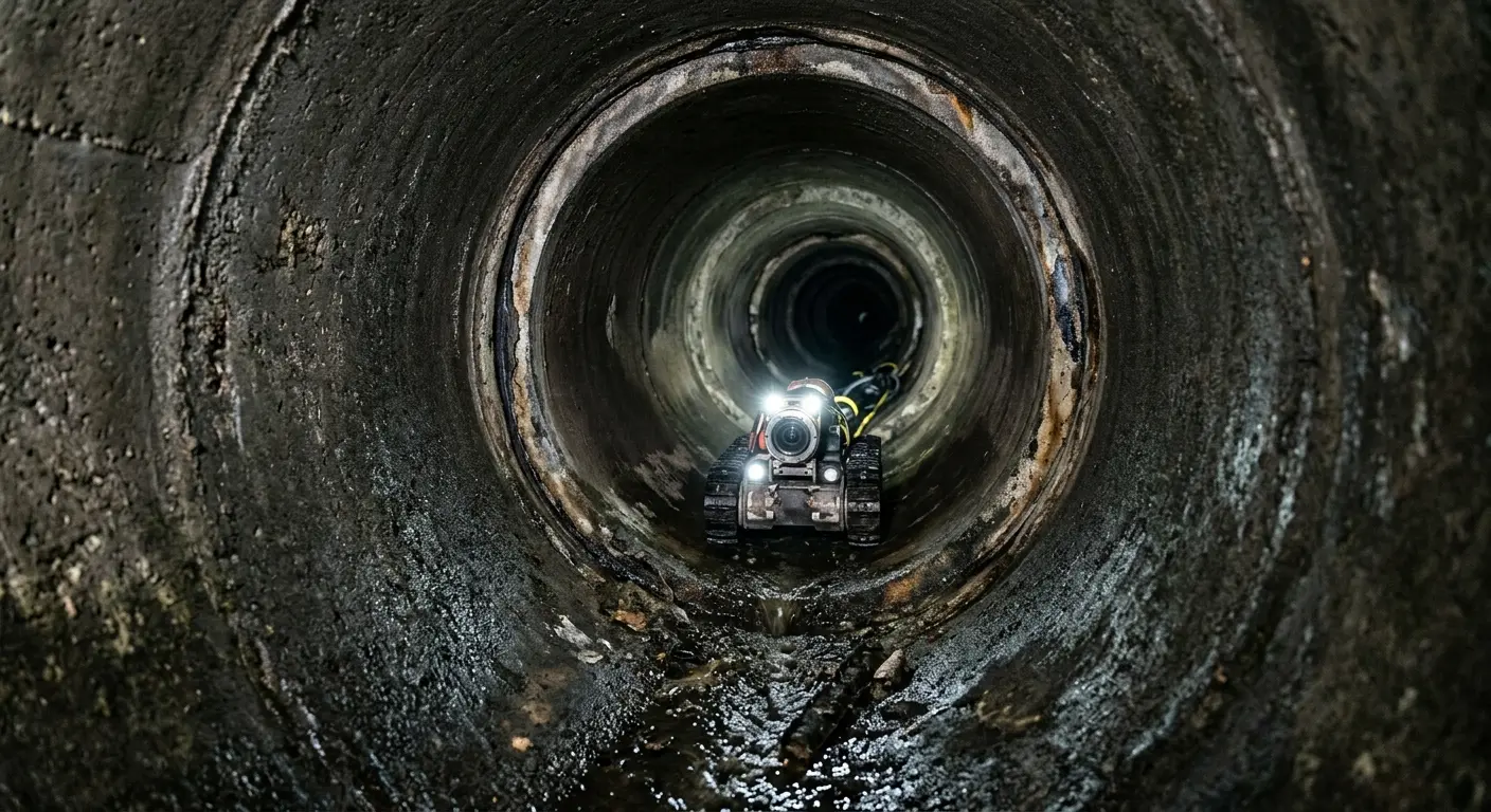 Robotic sewer camera inspecting pipe interior for Sewer Line Cleaning in North Syracuse